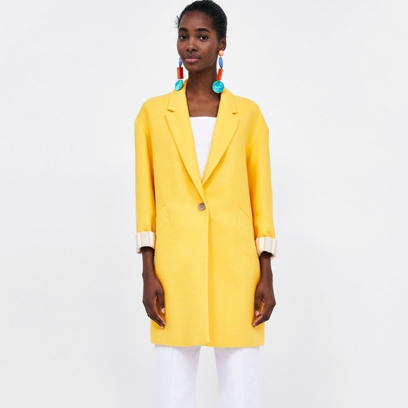Suzy Shier/ Spring Yellow/ Button up coat/ Oversized/ Trench/ Blazer/ Size US M - Picture 1 of 13